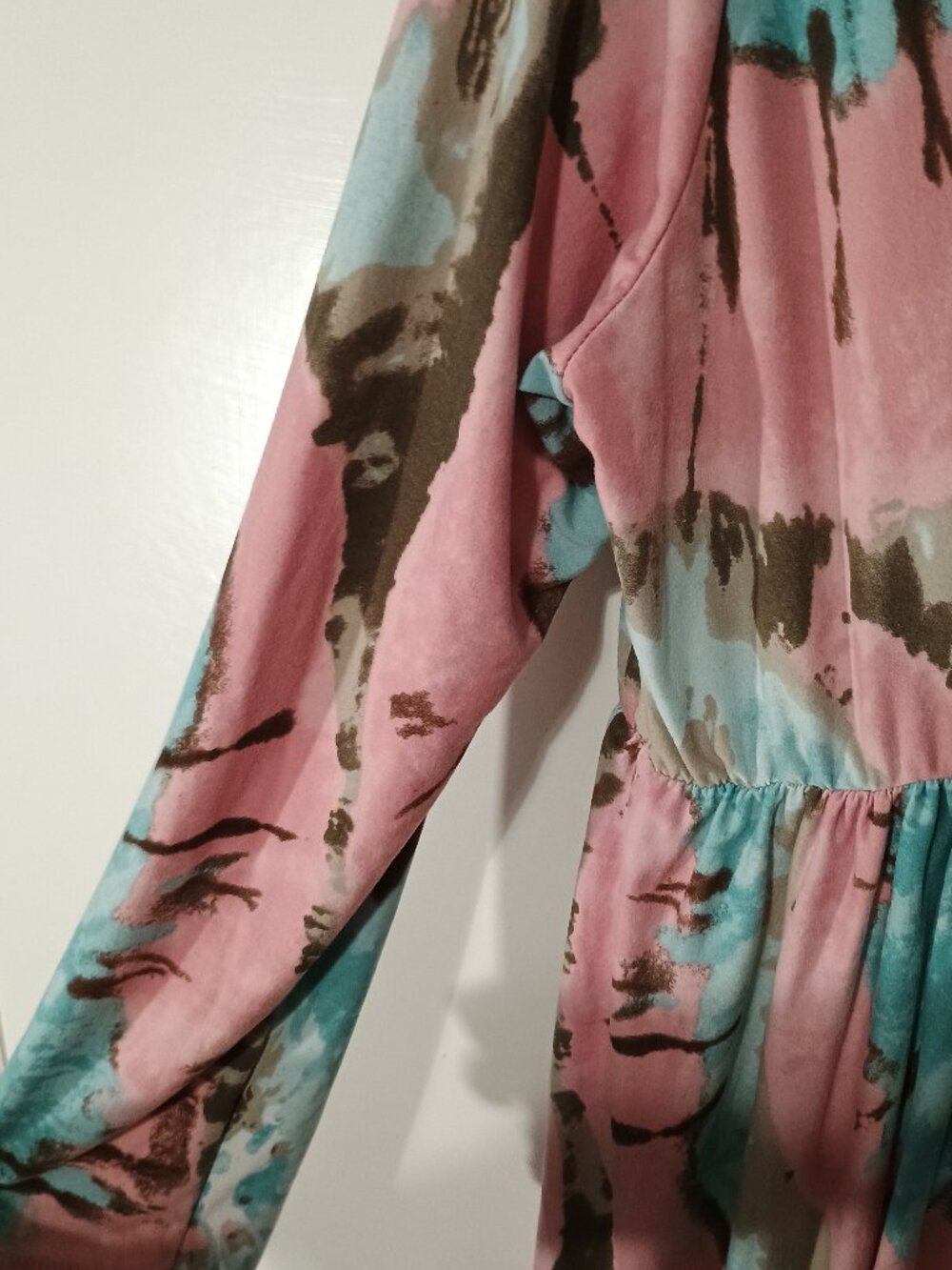 EGS California 2XL Pink Blue Tie Dye Babydoll Long Sleeve Stretch Dress - Picture 6 of 8